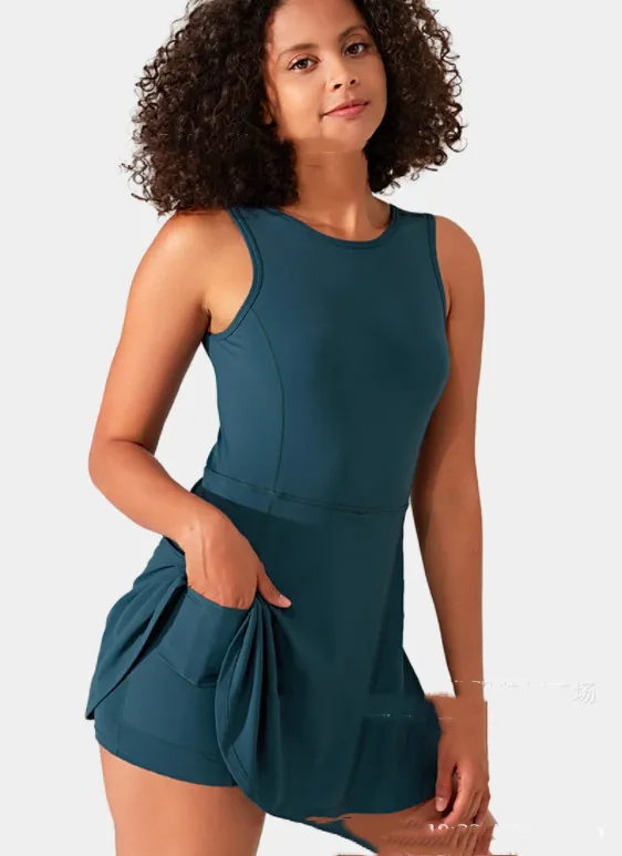U shaped Backless One piece Yoga Dress Skirt Dark Green - Shop at LoveMi