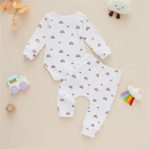 Two-piece Baby Cotton Romper Trousers with Rainbow Pattern