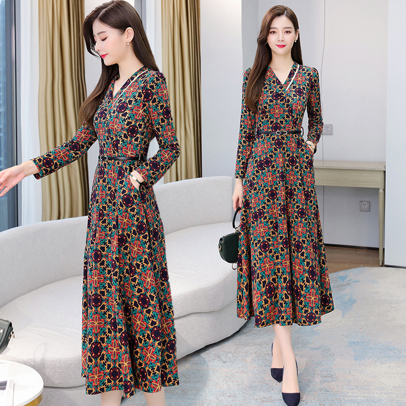 Title 5, Elegant Autumn Winter Printed V-neck Long Sleev...