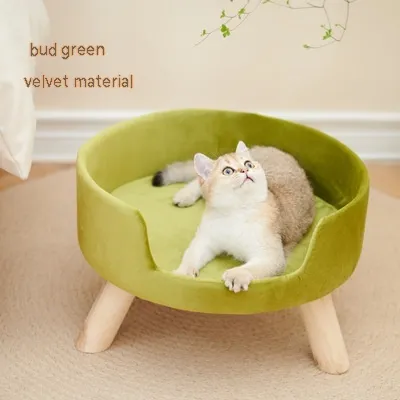 Solid Wood Cat Nest Semi-enclosed Winter Warm - Budding Green