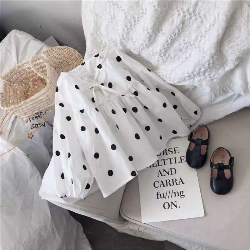 Baby Doll Shirt Long Sleeve Polka Dot Girls Puff Sleeve Top Western Style