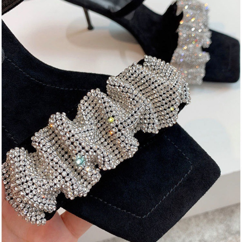 Stiletto Sandals With Square Toe Rhinestones