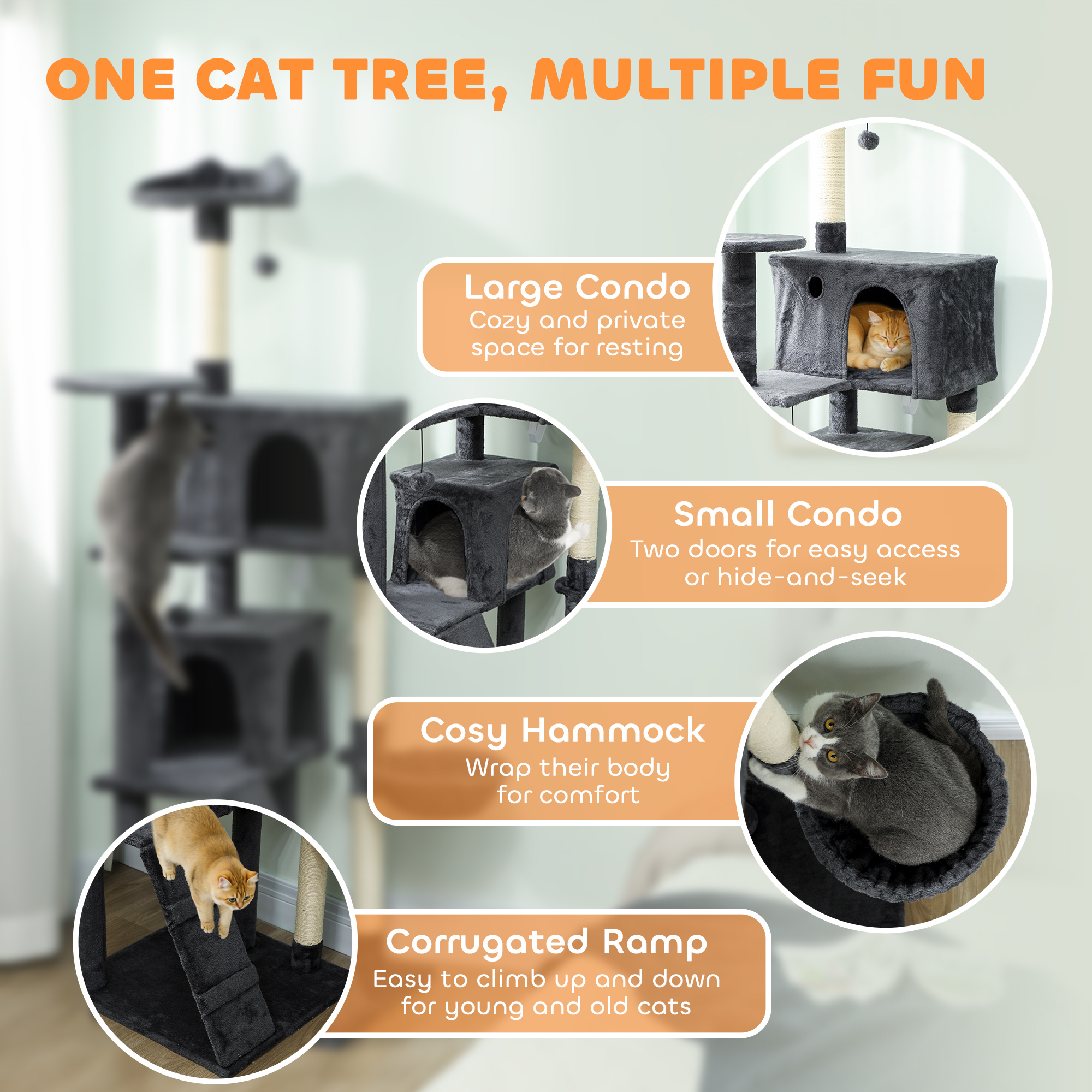 180cm Large Cat Tree Tower With Sisal Grab Post, Nest, Plush Shelter, Hammock — image 5