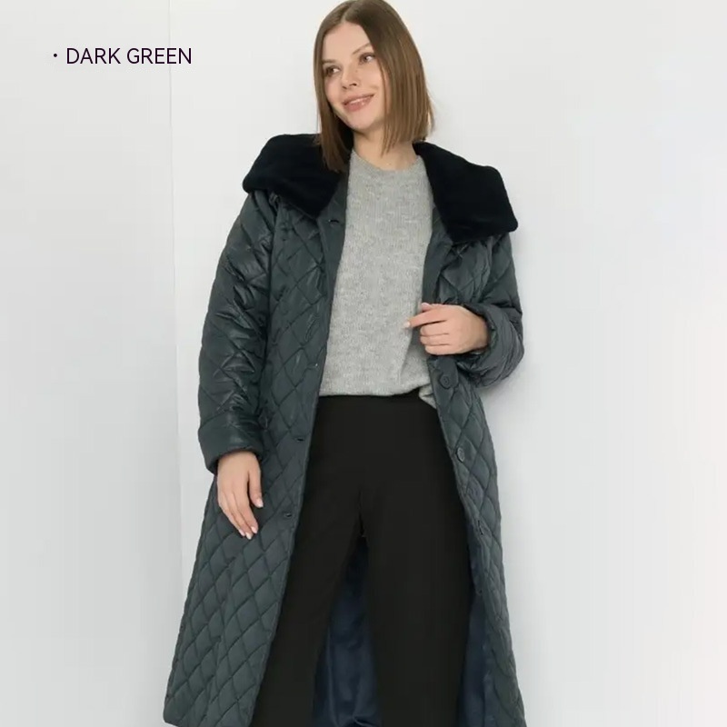 Parker Cotton padded Jacket For Women Big Fur Collar Slim fitting Cotton padded Jacket Dark Green - Shop at LoveMi