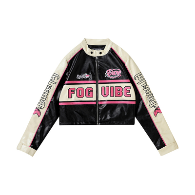 Short PU Leather Motorcycle Suit Women's Jacket Racing Suit Coat Pink - Shop at LoveMi