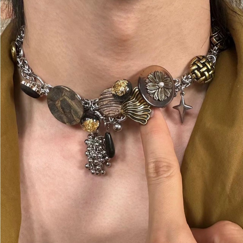 Wood Grain Chinese Style Punk Necklace