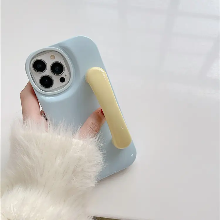 Ins Xiaozhong Makaron Solid Handle Bracket Phone Case