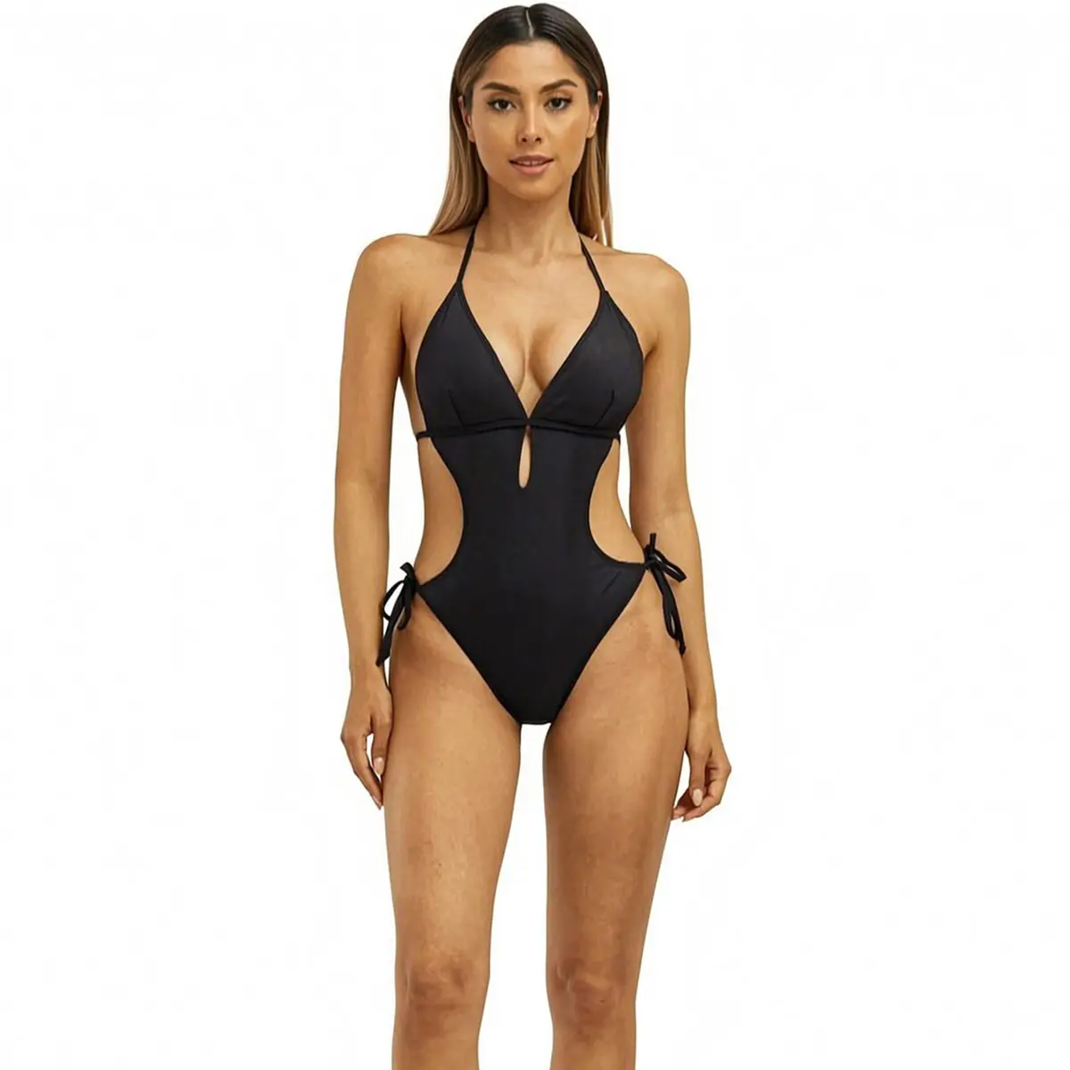 Women Halter Cutout One Piece Swimsuit, Deep