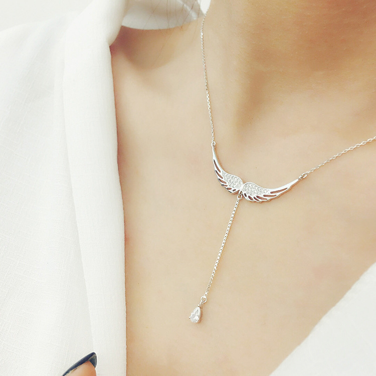925 Silver Boutique Necklace Angel Wings Fashion Clavicle Chain