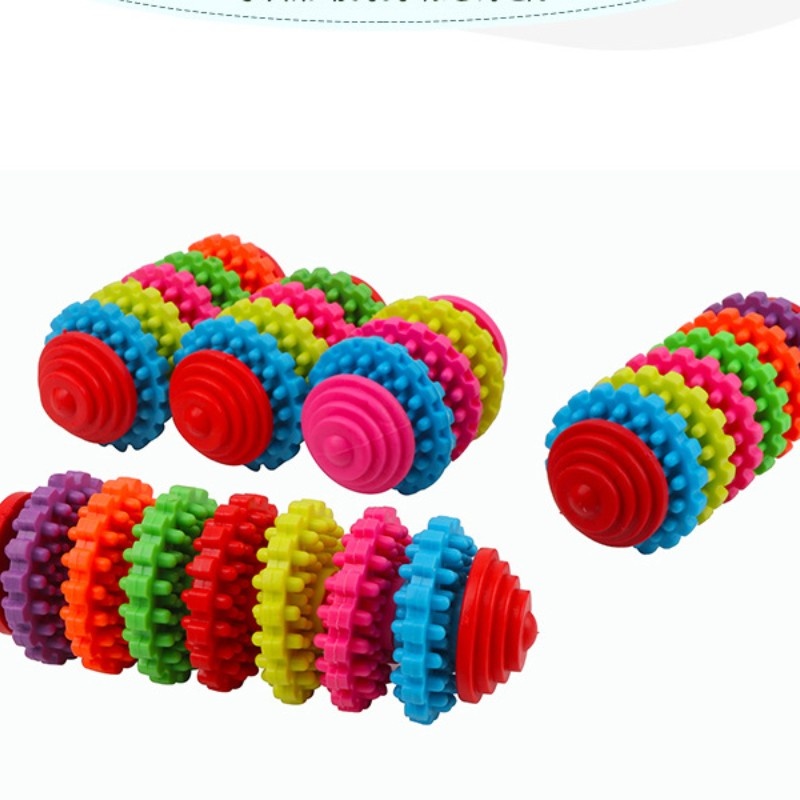 Title 7, Dog Toy Ball Rubber Gear Colorful Swivel