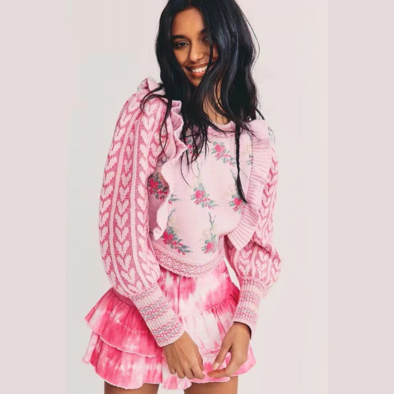 New Crew Neck Long Sleeve Print Pullover Loose Knitwear