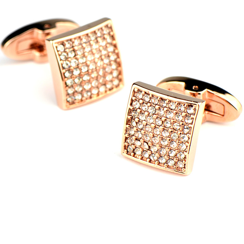 Full Diamond Precision White Diamond Cufflinks Rose Gold French Cufflinks — foto 3