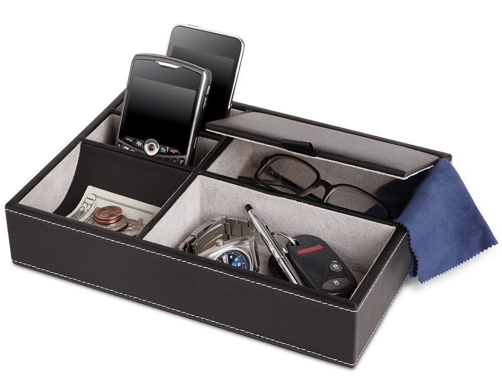 Faux Leather Valet Tray Nightstand Or Dresser Top Organizer Black - Shop at LoveMi