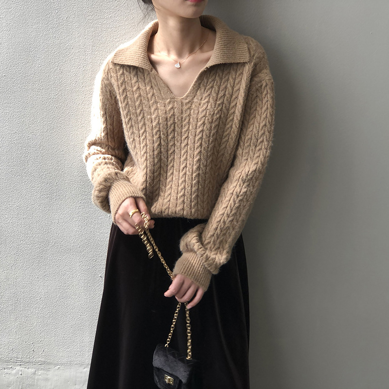 Title 8, Korean Style V Neck Loose Fitting Lazy Knit Top