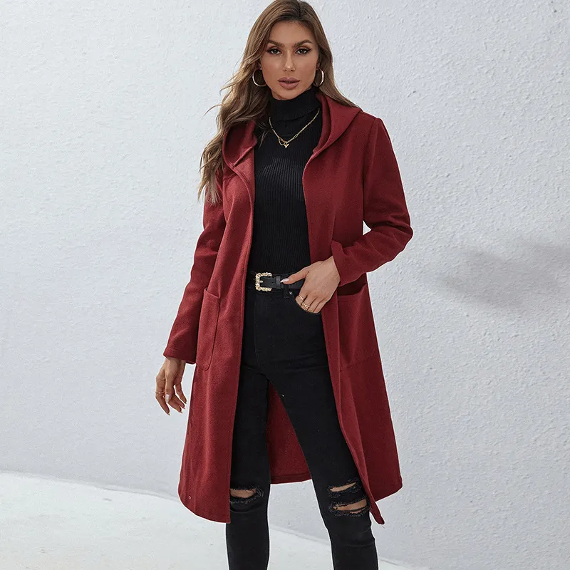 Autumn And Winter New Loose And Long All-match Bottoming Sweater Coat - Dark Red