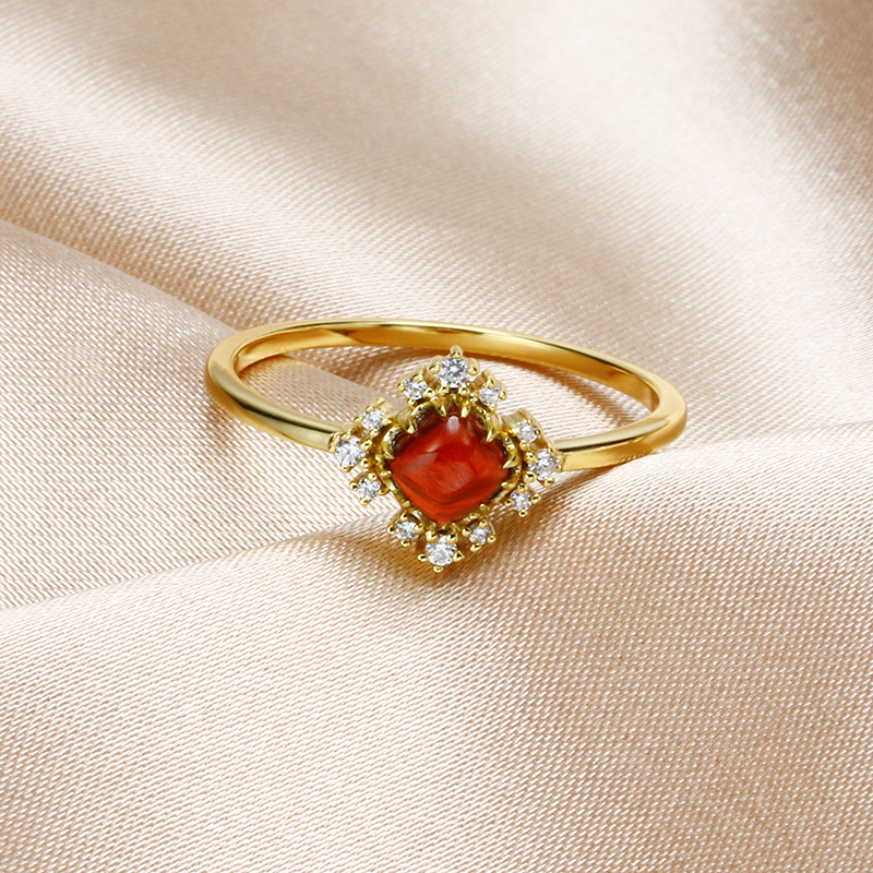 Red Garnet Zircon Diamond Ring