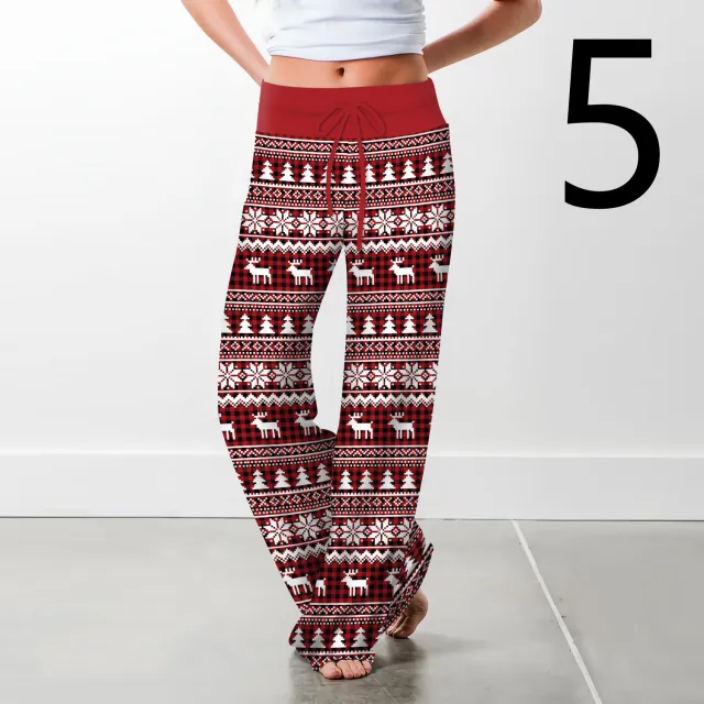 Women's Christmas Digital Print Drawstring Wide Leg Pants 5 Style M - Shop at LoveMi