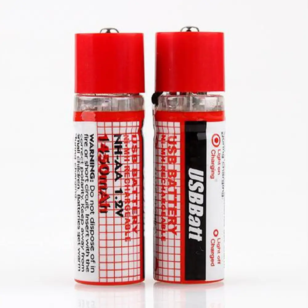 2 X USB AA 1450mAh 1.2V Ni-MH Rechargeable Batteries