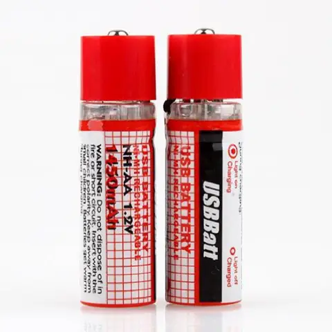 2 X USB AA 1450mAh 1.2V Ni-MH Rechargeable Batteries