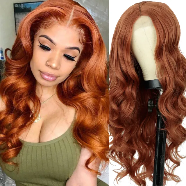 Women's Orange Medium Wavy Curly Synthetic Fiber Wig Head Cover Orange - Shop at LoveMi