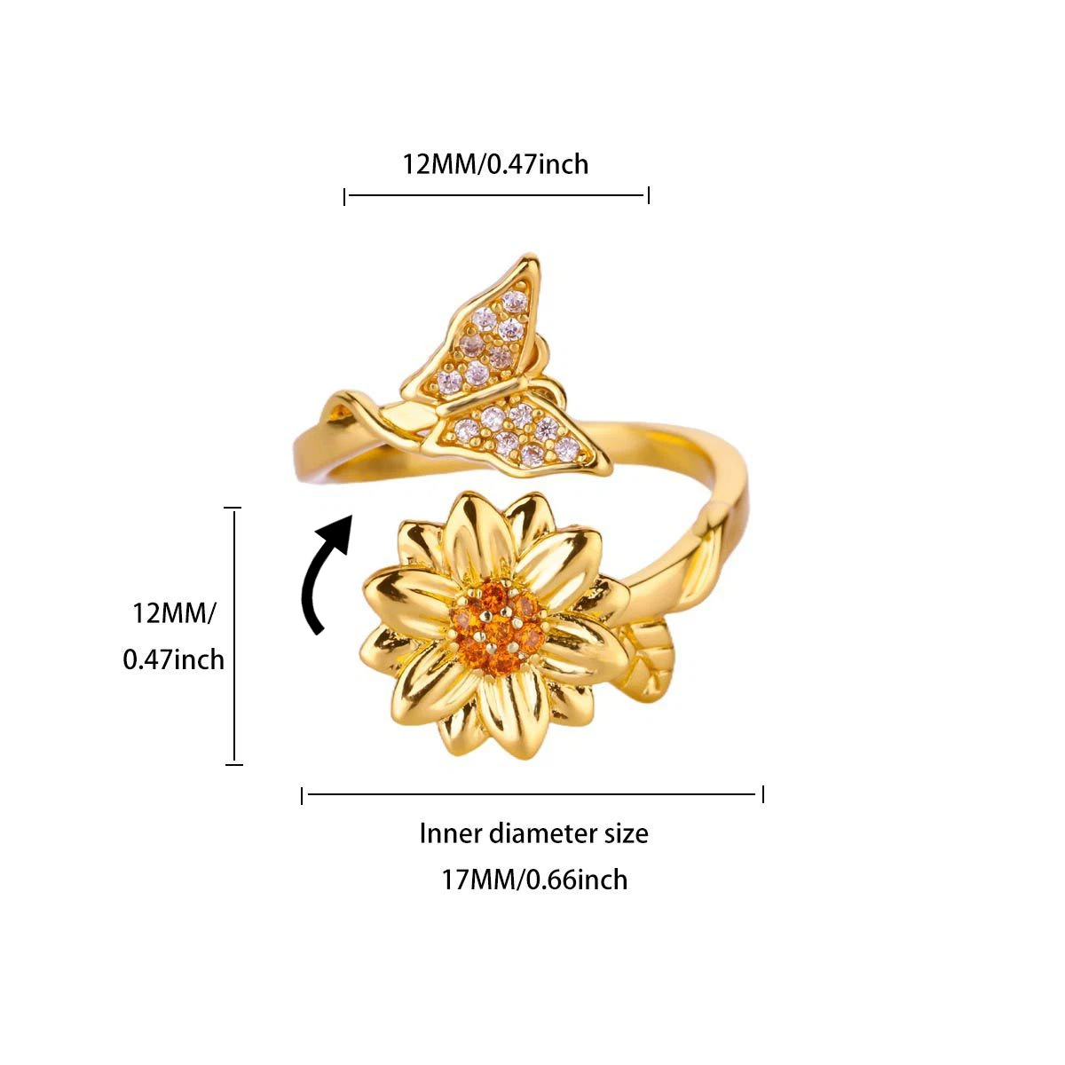 European American Vintage Style Rhinestone Camellia Heart Ring For Women
