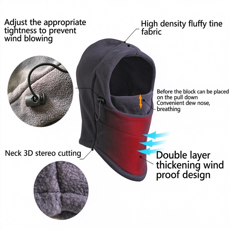 3-in-1 Fleece Balaclava, Black