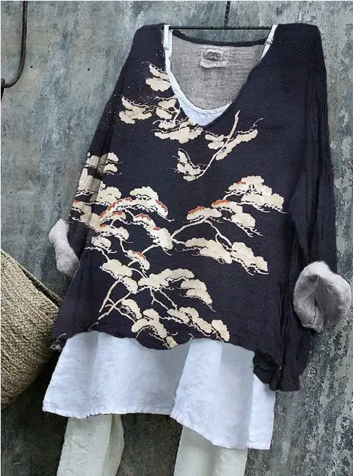 Women's Japanese Pine Tree Print Long Sleeve