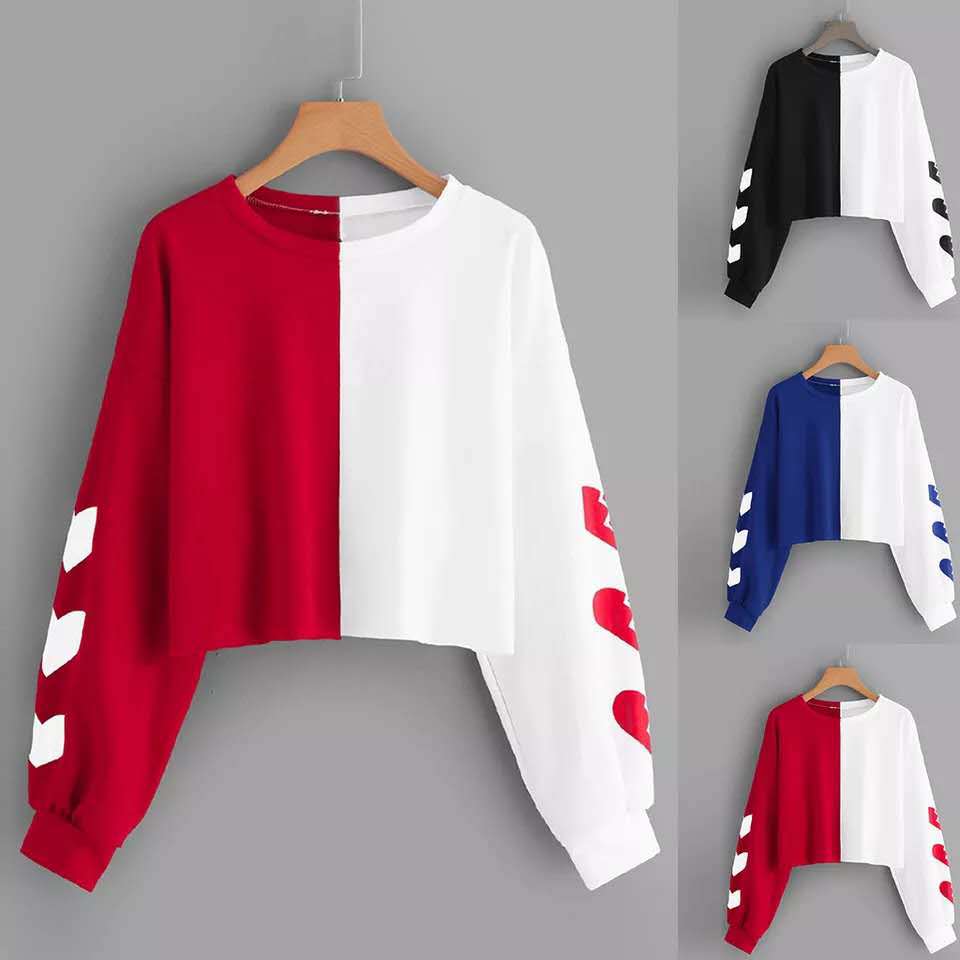 Women's Heart Print Long Sleeve Sweatshirt Elegant O-Neck Fashion Casual