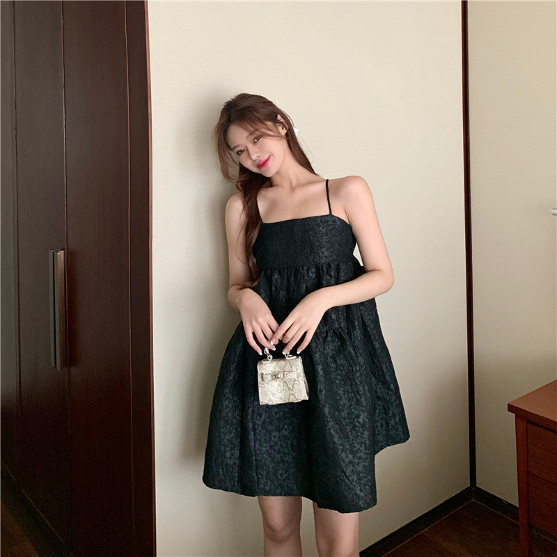 French Retro Waist And Thin Temperament A-Line Sling Puffy Skirt Dress Princess Short Skirt Female Summer