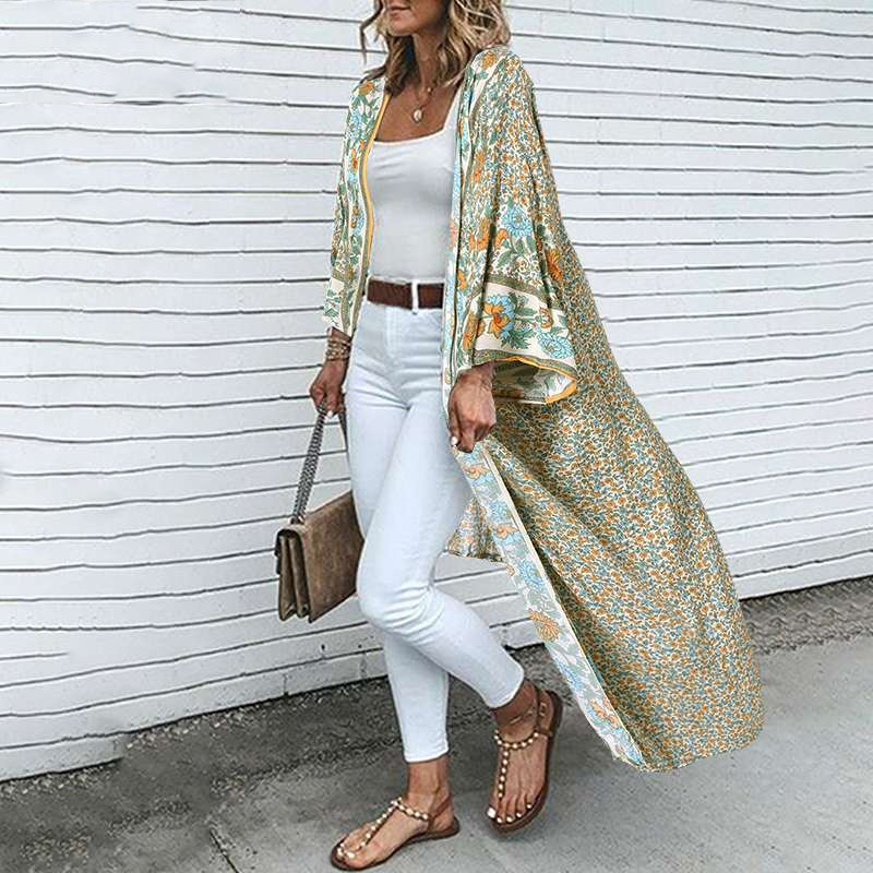 Women's Fashion Casual Printed Kimono Jacket