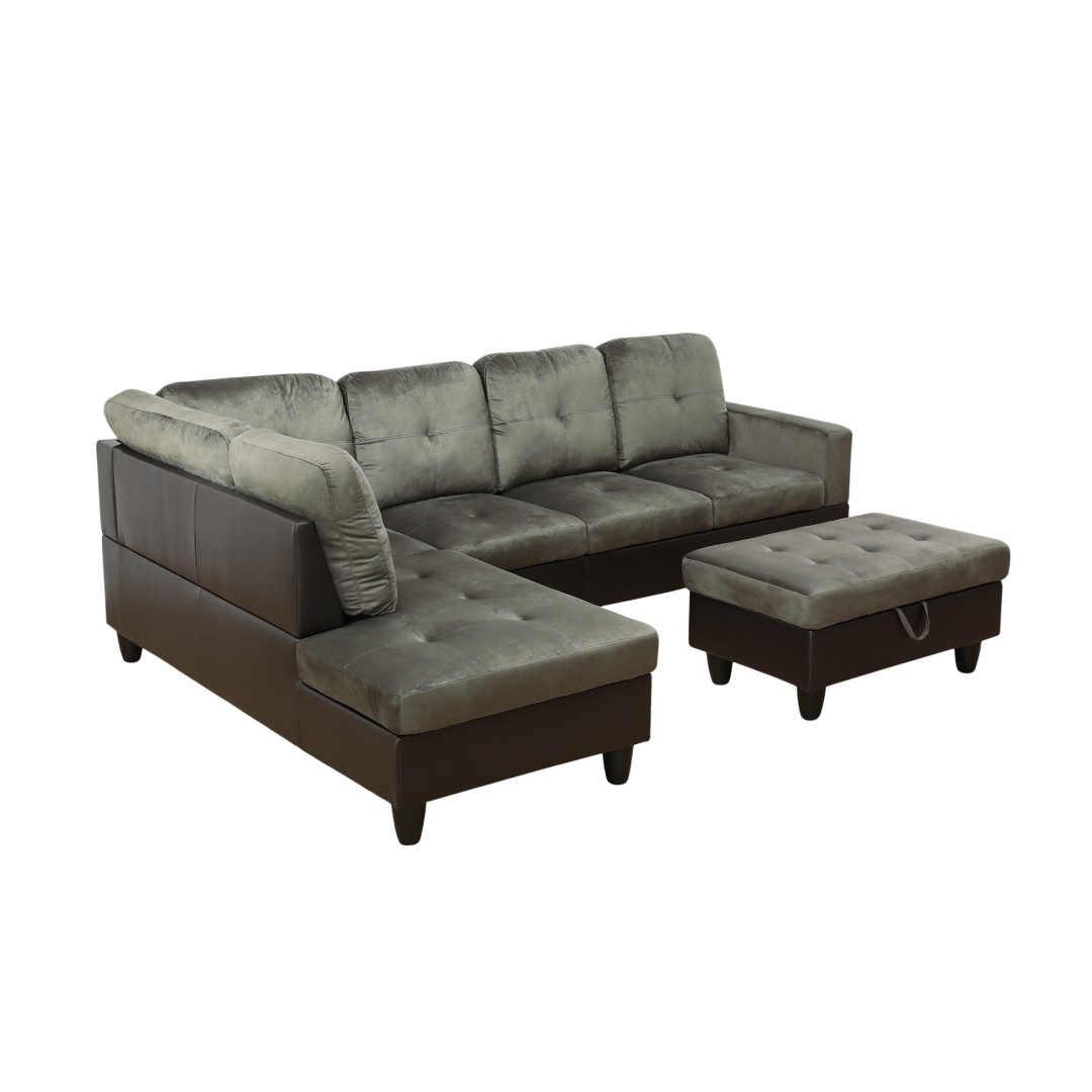 Taupe Flannel And PVC 3-Piece Couch Living Room Sofa Set