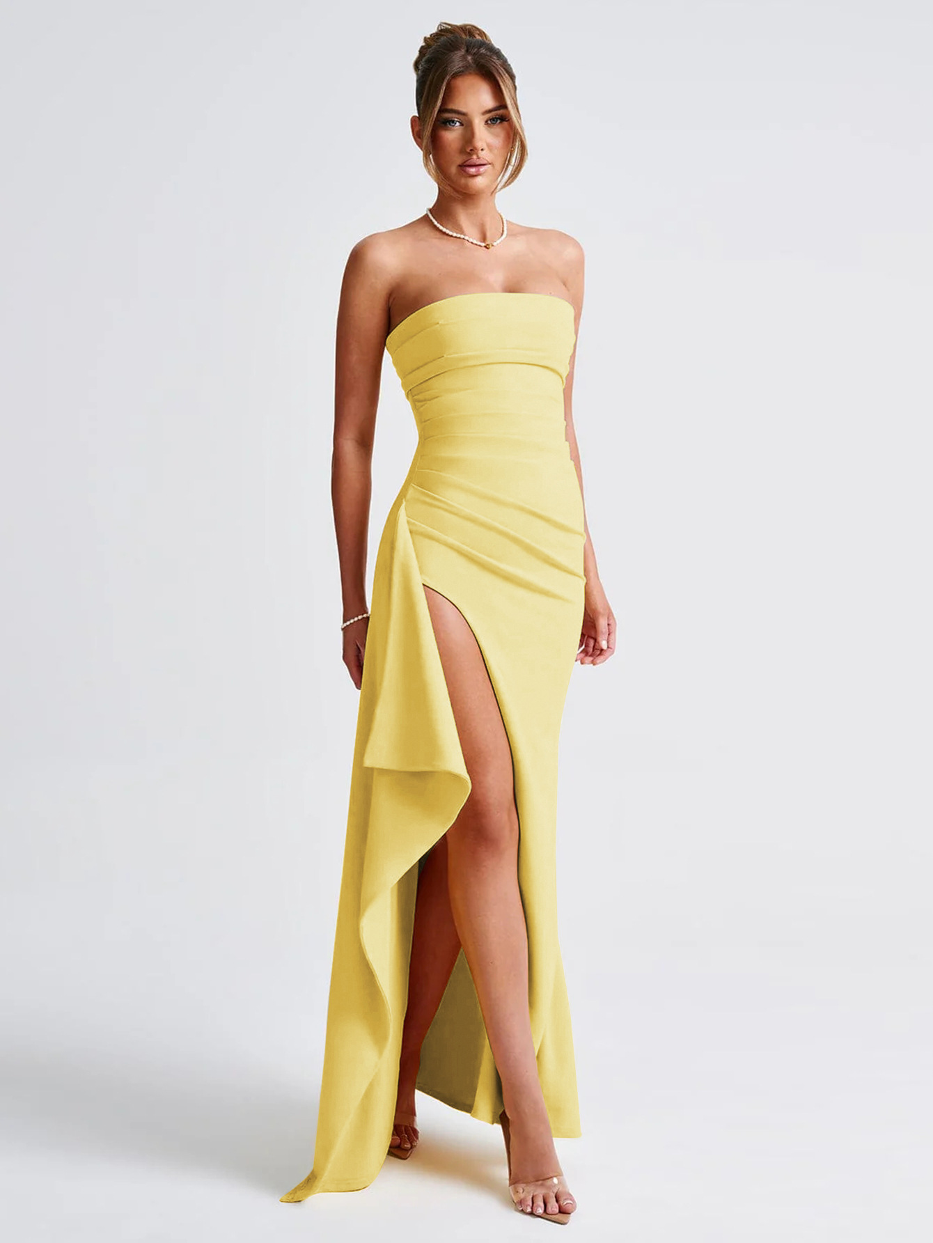 Sexy Strapless Midi Dress, Side Slit Irregular Bodycon Dress