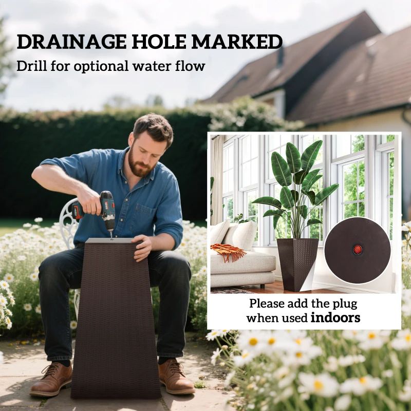 Set Of 3 Tall Planters With Drainage Hole, 24 Outdoor Flower Plant Pots, Indoor Planters For Porch, Front Door, Entryway, Patio And Deck, Brown