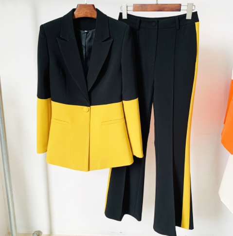 Professional Suit One Button Color Matching  Flared Pants Two Piece