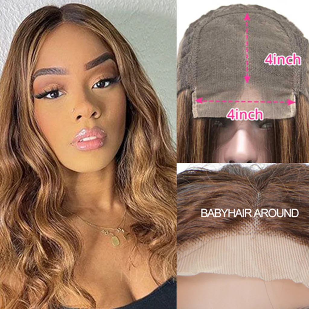 4x4 Lace Closure Human Hair Wig Highlight P4 27 Body Wave Density — foto 2