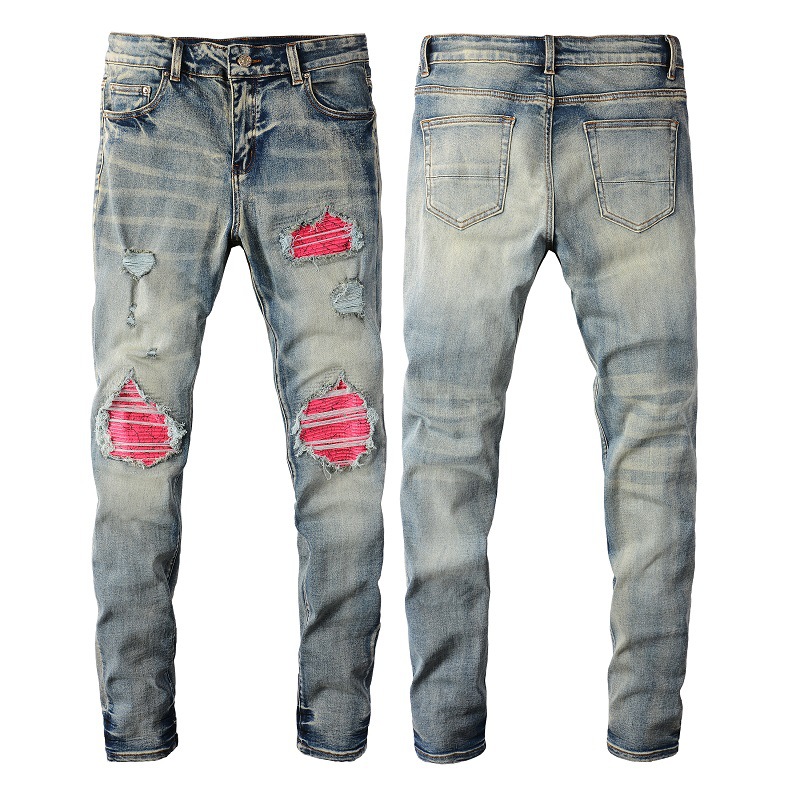 Title 2, Mens Slim Jeans with Frayed and Worn Washed In...