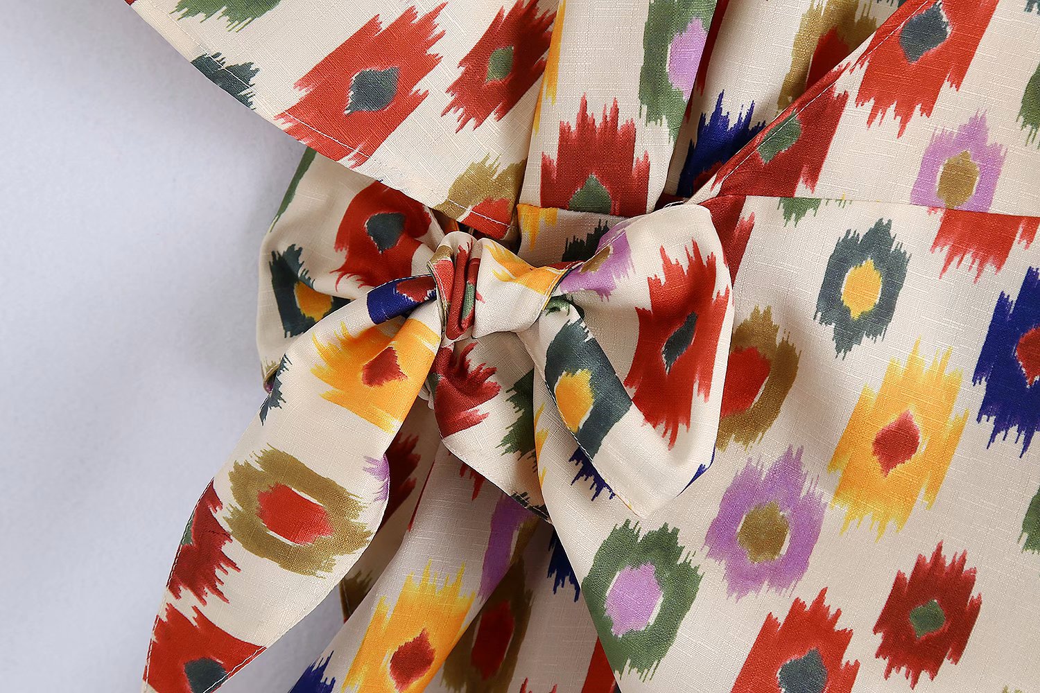 Mid Sleeve Wrapped Knotted Printed Mini Dress