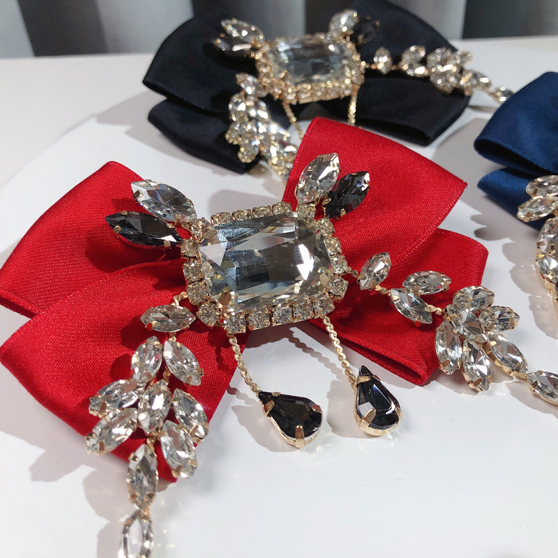 Rhinestone Solid Vintage British Bow Tie Breast Pin Brooch