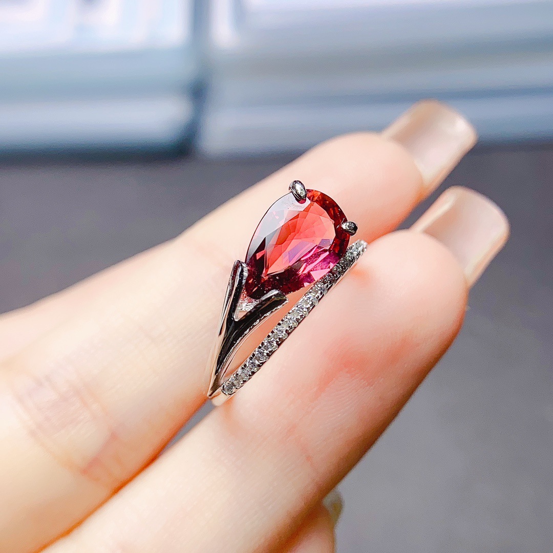 S925 Silver Inlaid Natural Tourmaline Ring - Image 5