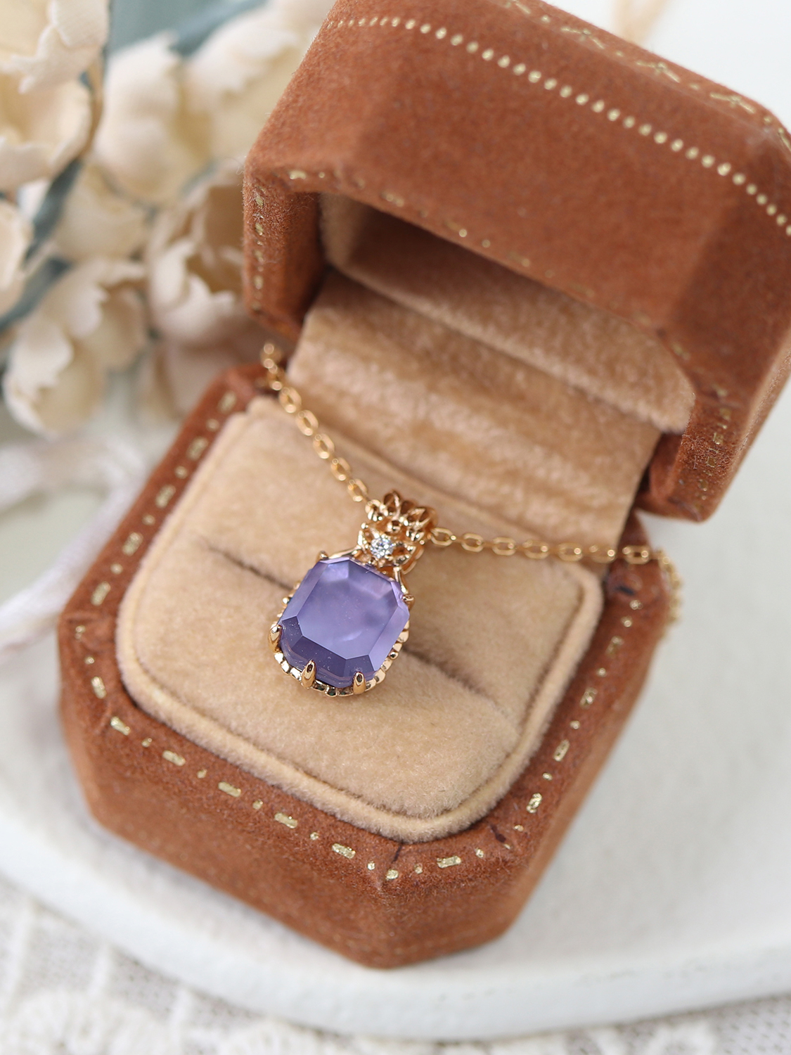 Natural Amethyst Lucky Olive Leaf Silver Necklace