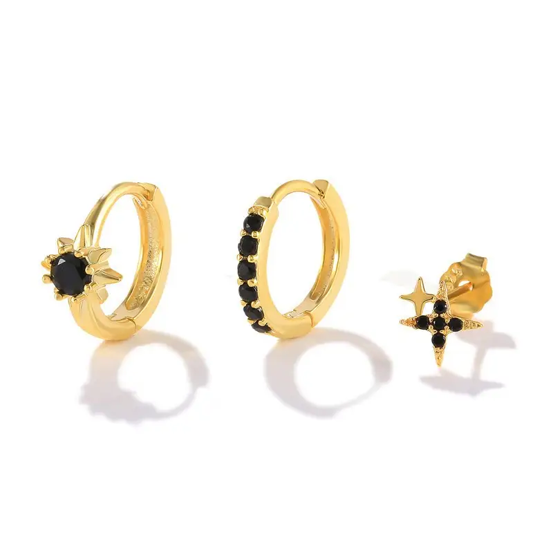 Sterling Silver Four Point Star Sunflower Set Diamond Earrings