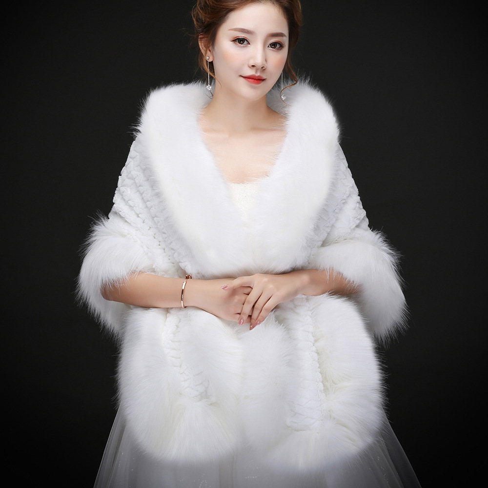 Autumn And Winter New Korean Style Rabbit Fox Fur Love Long Fur Edge Large Cape Bride Welcome Photo Studio Photography Fur Shawl
