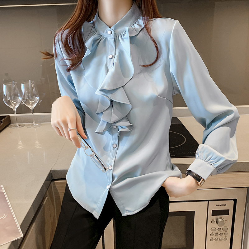 Title 2, Satin Petal Collar Small Design Niche Shirt