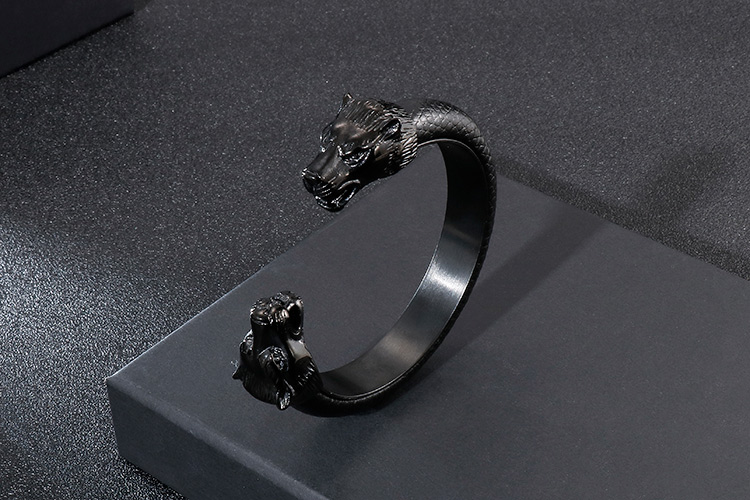 Stainless Steel Punk Style Double Lion Scalp Bracelet
