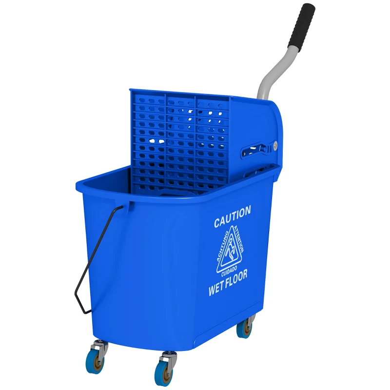 Compact Mop Bucket With Wringer, Mop Bucket On Wheels For Floor Cleaning, 21 Quart, Separate Dirty And Clean Water, Blue