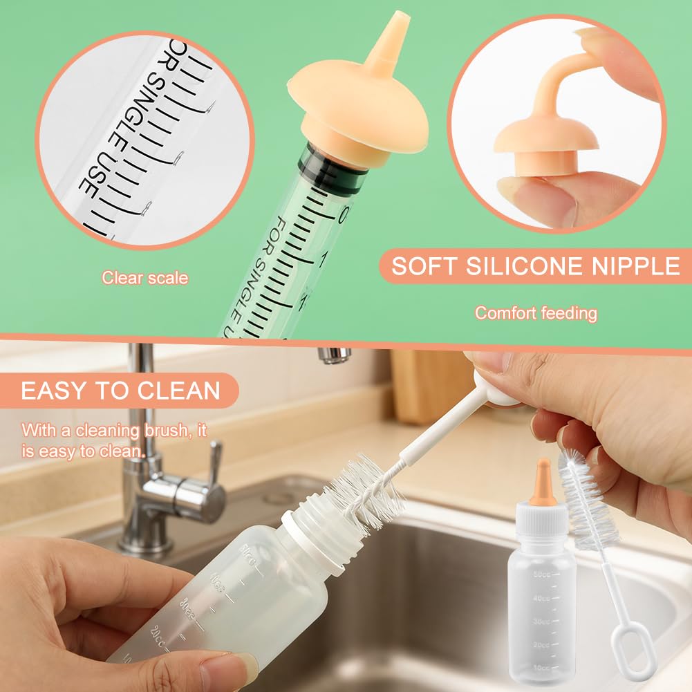 Pet Nursing Kit, Newborn Cat Bottle Feeding Set, For Newborn Puppies, Kitten, Other Small Animals,with Silicone Nursing Nipples, Formula Dispenser,Liquid Syringes,Measuring Cup&Cleaning Brush — foto 5