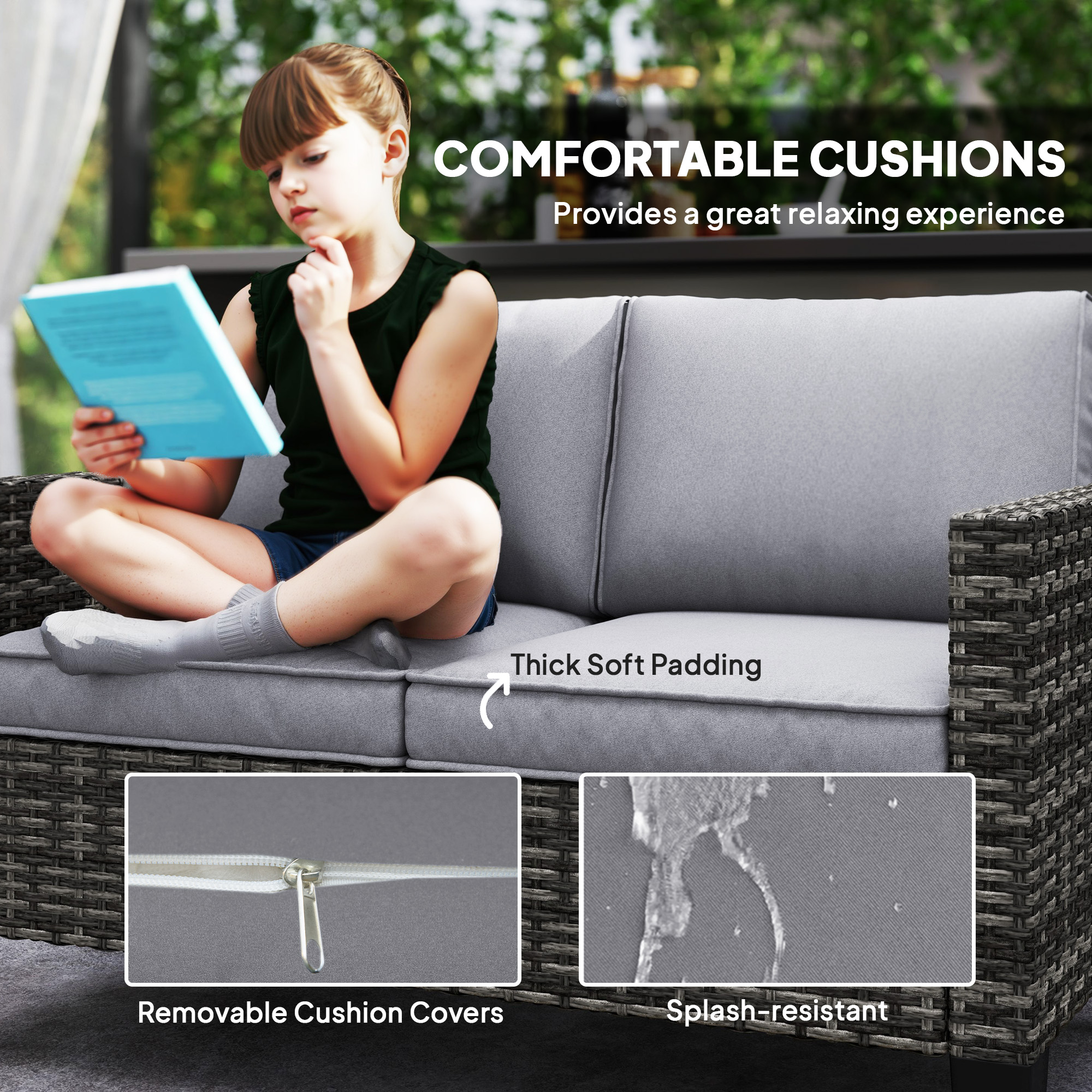 Double rattan outdoor sofa - dark gray
