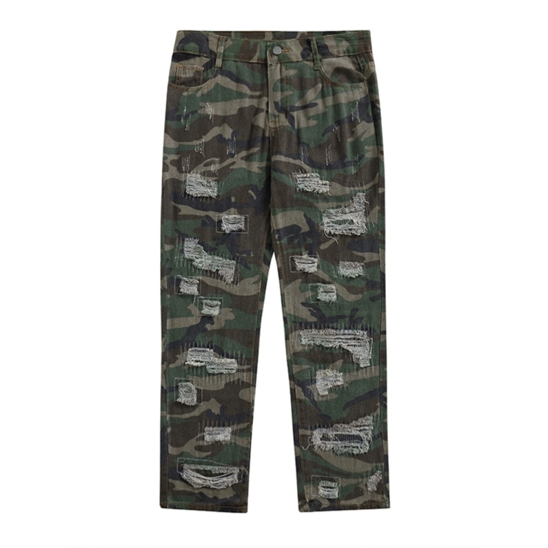 Men's Straight Jeans Made Of Old Holes In High Street