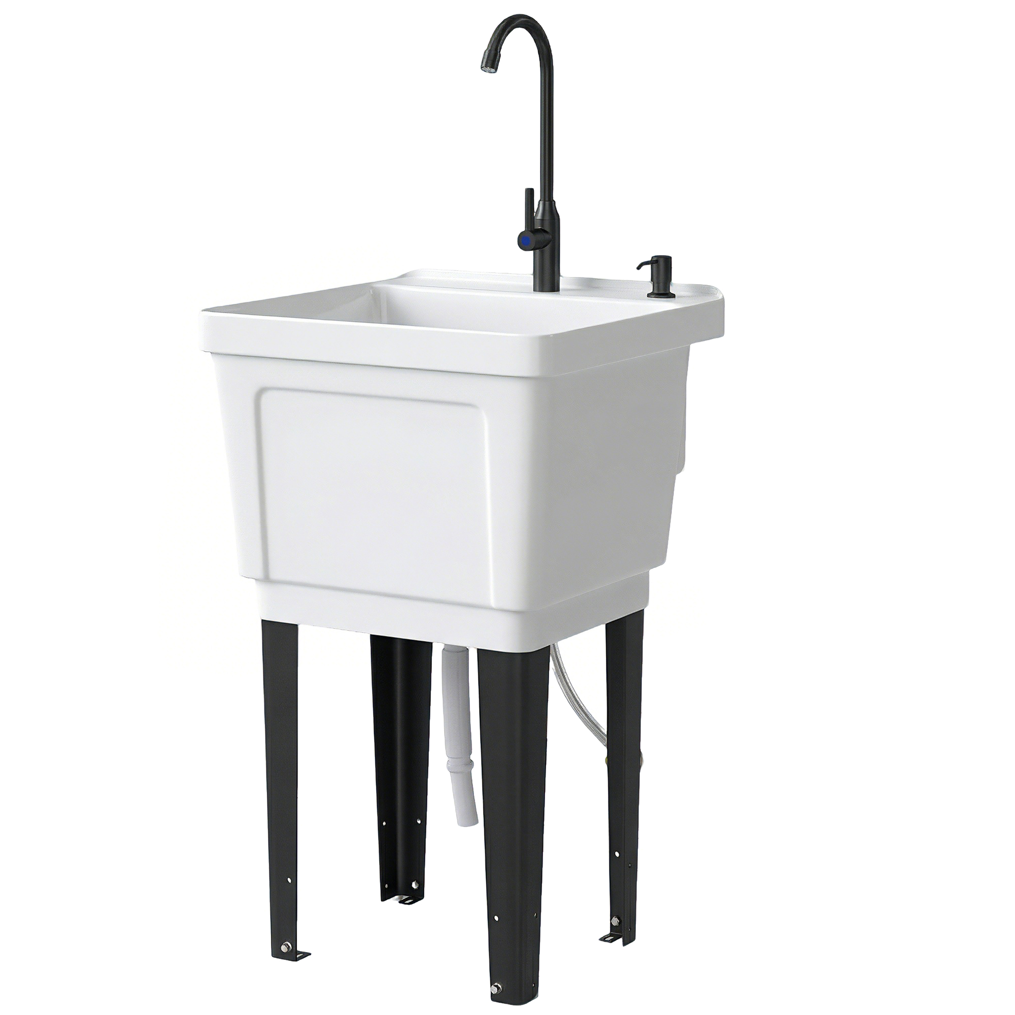 Portable 23-Gallon Utility Sink Laundry Tub For Washing Room, Freestanding Laundry Sink With Soap Dispenser, White