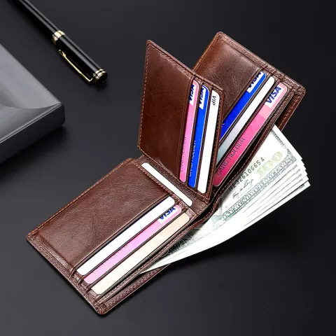 Anti-magnetic Theft Brush Retro Oil Leather Wallet Smooth Touch
